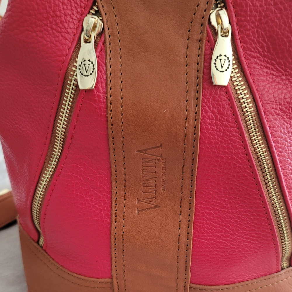 New w/tag VALENTINA Large Backpack Red And Tan Pebbled Leather   Made In Italy